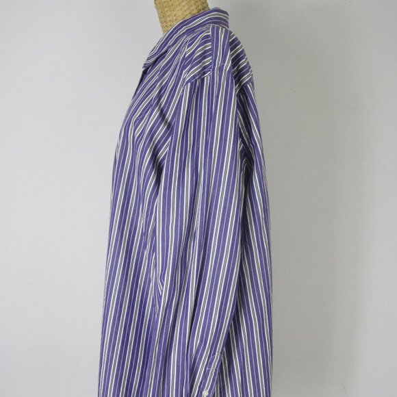 Chaps Womens Plus 3X Purple Striped Long Sleeve Button Blouse Shirt Cotton - Picture 7 of 10